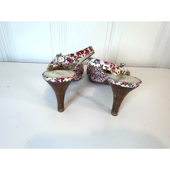 Etienne Aigner Heels Women's Pink Floral Size 7.5 US Peep Toe Sling Back - Picture 6 of 8